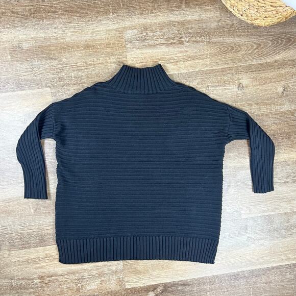 French Connection Mozart Ribbed High Neck Sweater Black Knit Drop Shoulders - Picture 5 of 6